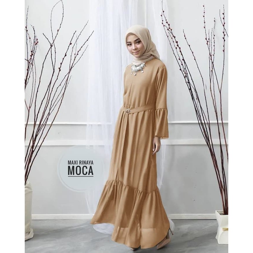 Gamis Lebaran Terbaru 2020 - Gamis Pesta Modern Mewah Maxi Rinaya Moca [Hijab 0111] RLQ Baju G 21QOU