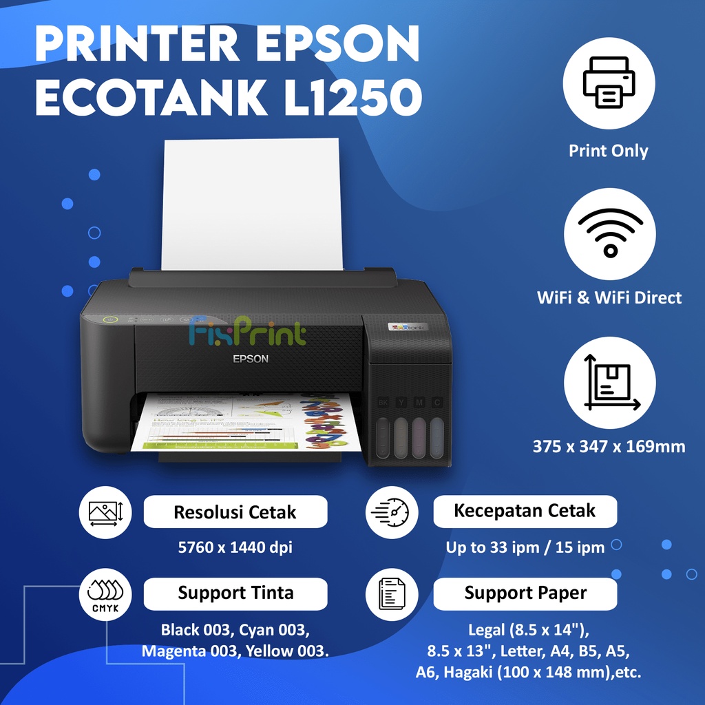 Printer Epsn L1250 Inktank Single Function Wireless WiFi Print Only