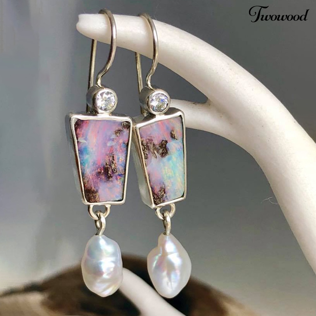 Twowood 1 Pair Women Drop Earrings Colorful Faux Stone Faux Pearl Exquisite Rhinestone Shiny Hook Earrings for Daily Wear