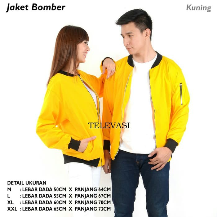 Jaket Bomber Unisex Kuning Size M-Xxl - Kuning, M