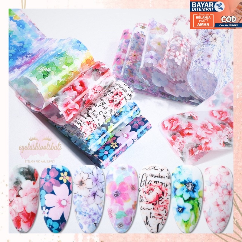 TRANSFER FOIL GEL MOTIF MARBLE + BUNGA HIASAN NAIL ART