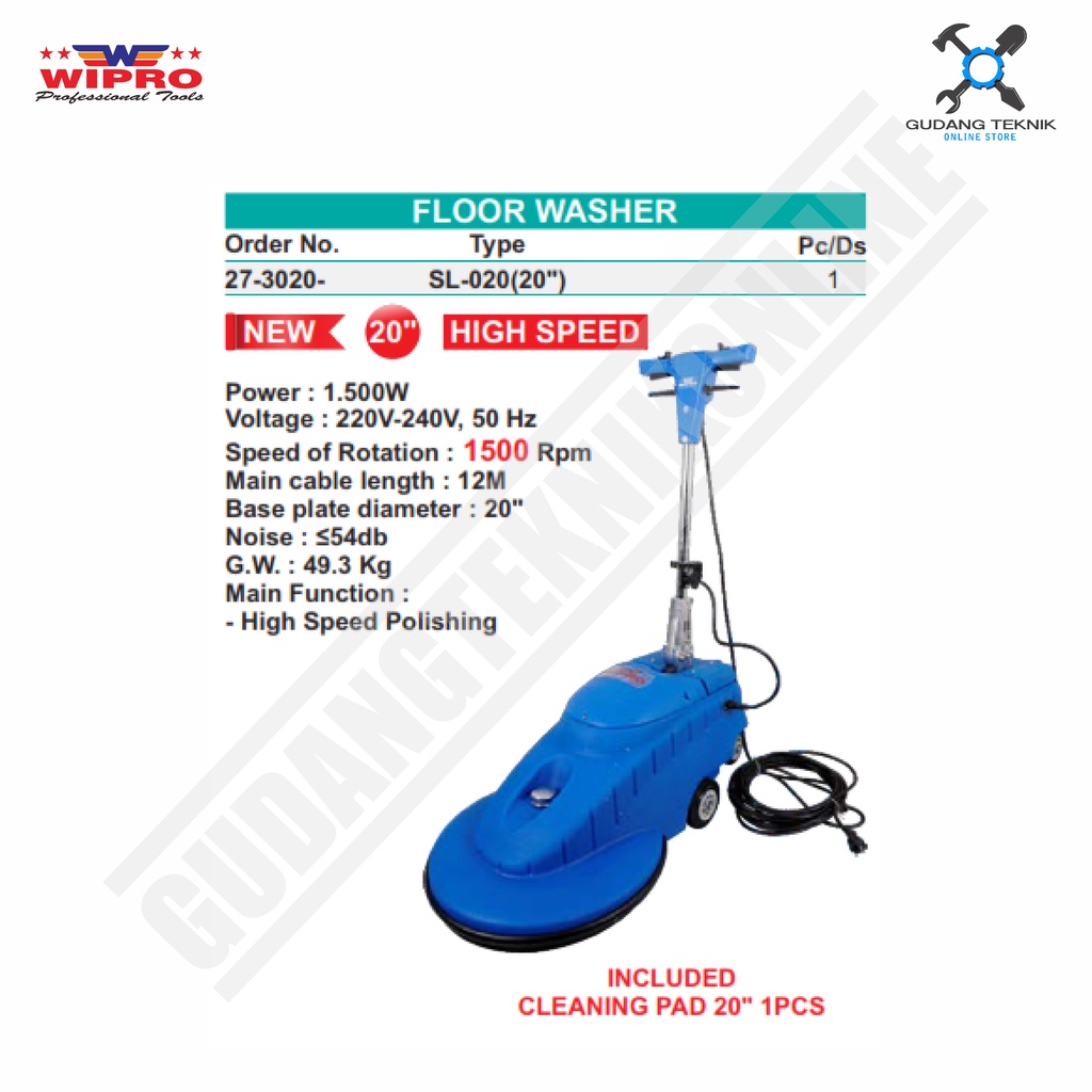 Mesin Pembersih Lantai Wipro SL-020 20 Inch Floor Washer