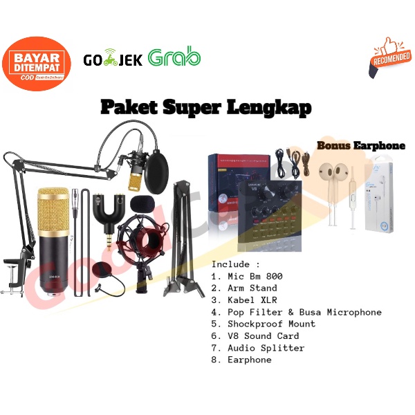 PAKET LENGKAP MIC BM 800 PODCAST YOUTUBER MIC + SOUND CARD + AUDIO SPLITTER