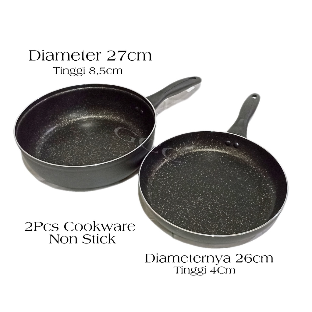 A1 Wajan Penggorengan anti lengket Set Serbaguna Fry Wok 27cm dan Fry Pan 26cm Marbel Nonstick