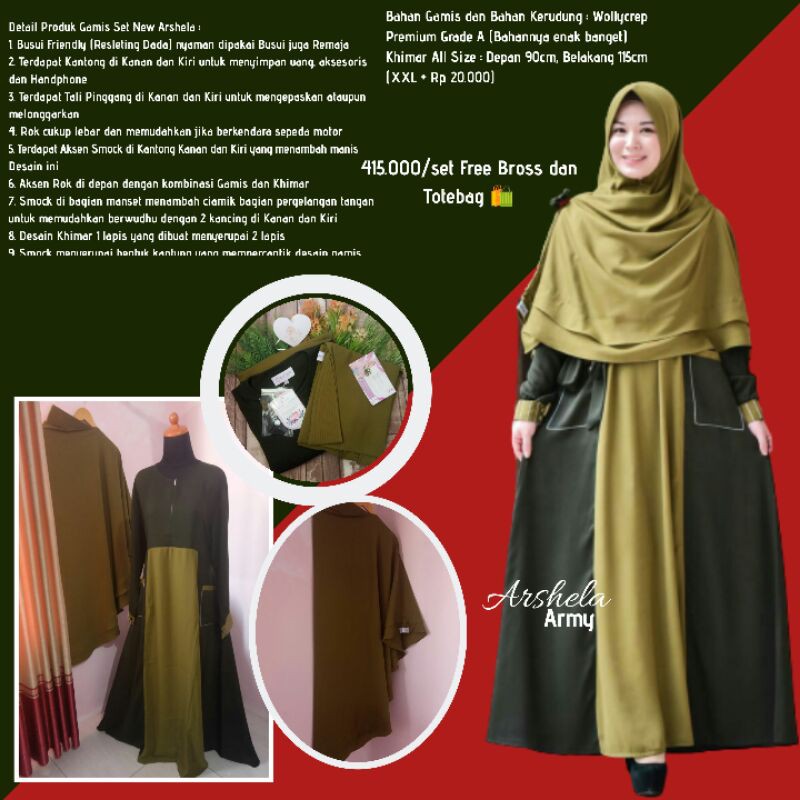 ARSHELA SET ARMY GERAI SAFFA GAMIS SET SYARI