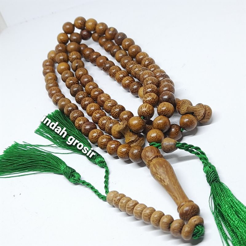 TASBIH KAYU KELOR MAS 8MM 99 BUTIR ROMBE HIJAU