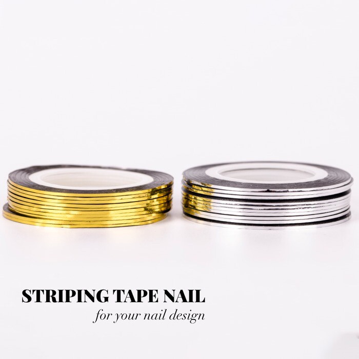 Stripping tape gold dan silver nail tape sticker tape line nailart Produk Good Quality