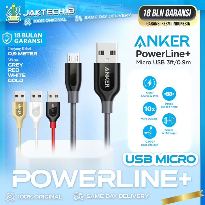 Anker PowerLine+ Micro USB Kabel Data Fast Charging 0,9m  1,8m  3m