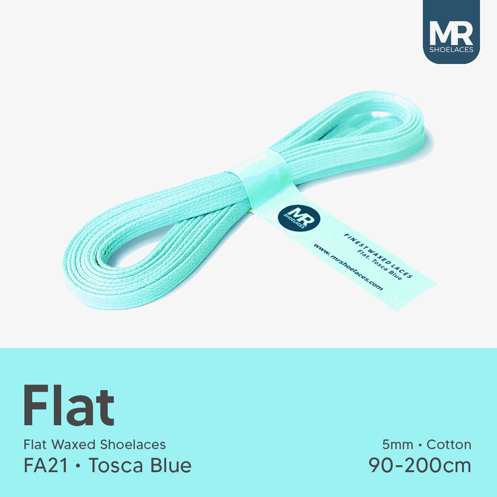 MR Shoelaces FA21 Tosca Blue (Biru) Tali Sepatu Lilin 5mm Gepeng Flat Pipih (Waxed Laces) 90cm 100cm 120cm 200cm - Premium Shoelace