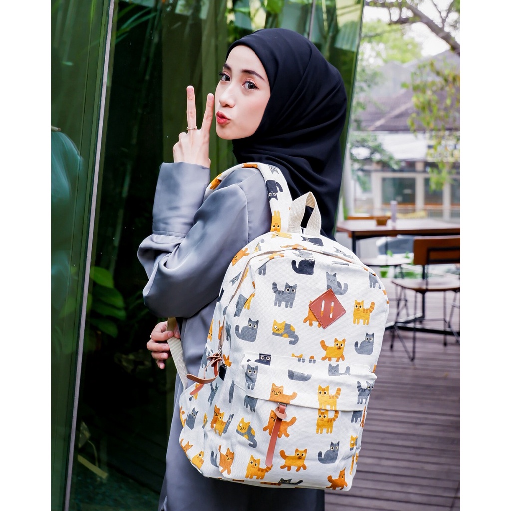 BACKPACK KUCING ORANGE // taskanvasbdg - tas kanvas - tas ransel wanita - tas wanita - tas lucu - tas cewek