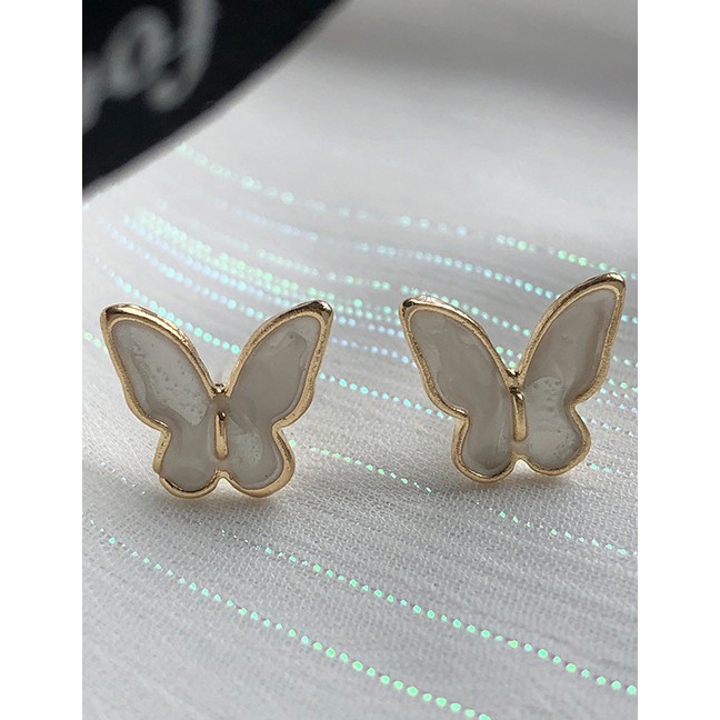 LRC Anting Tusuk Fashion White Butterfly Drop Glaze Alloy K51336