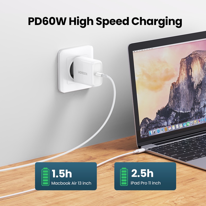 【Stok Produk di Indonesia】XIAOMI Ugreen Kabel Data / Charger USB Tipe C 60W Fast Charging PD QC 3.0 Untuk iPad Air / Pro / Huawei / Macbook Air / Thinkpad X390 / Samsung / S22 / Oppo S10 / S20 / S / Vivo