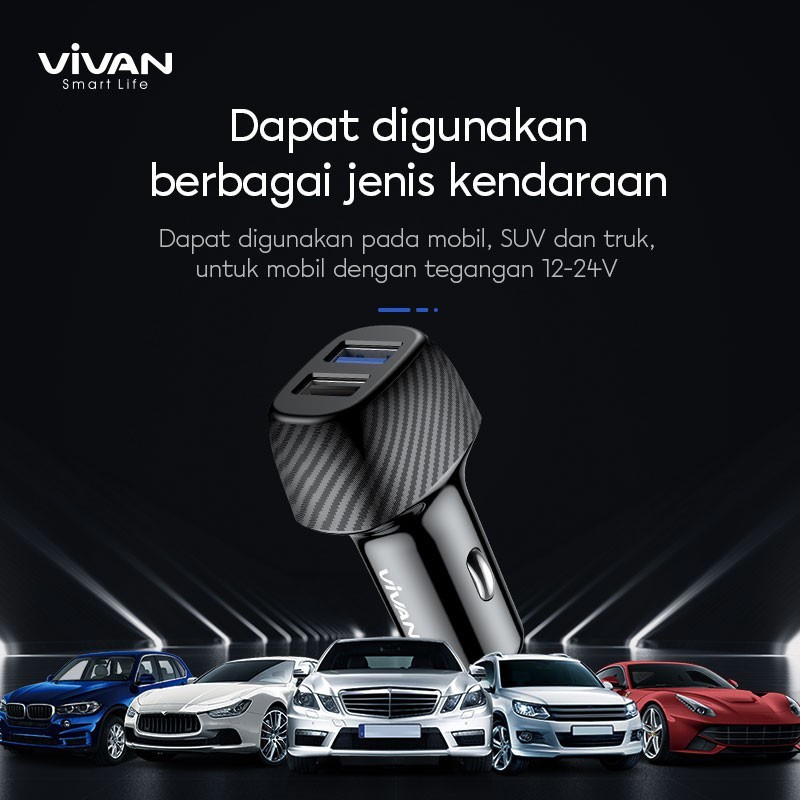 Car Charger VIVAN CC02Q 30W Dual Port USB-A 3A Quick Charge 3.0 - Garansi Resmi 1 Tahun