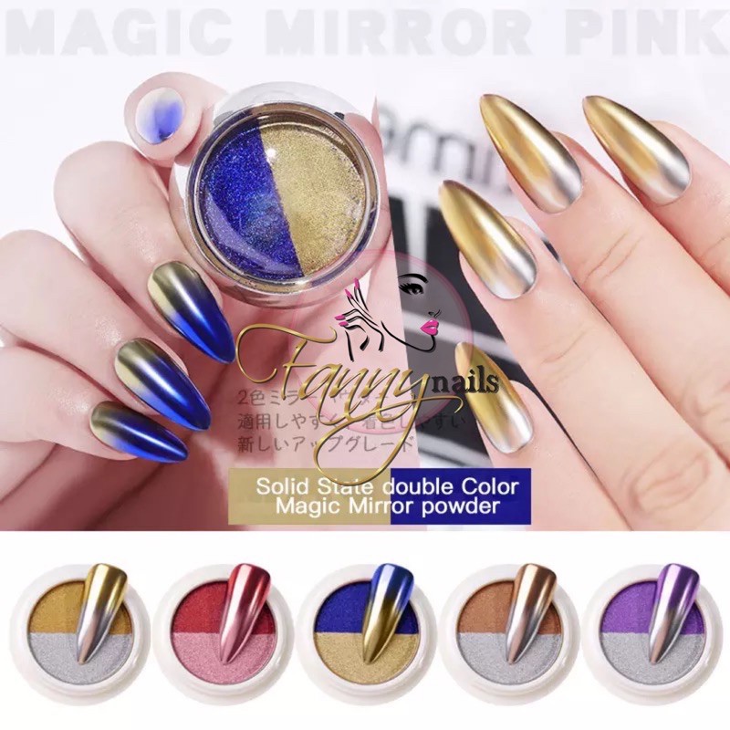 NAIL POWDER CHROME MIX 2 COLORS / bubuk chrome 2 warna compact chrome powder nail art hologram chrom