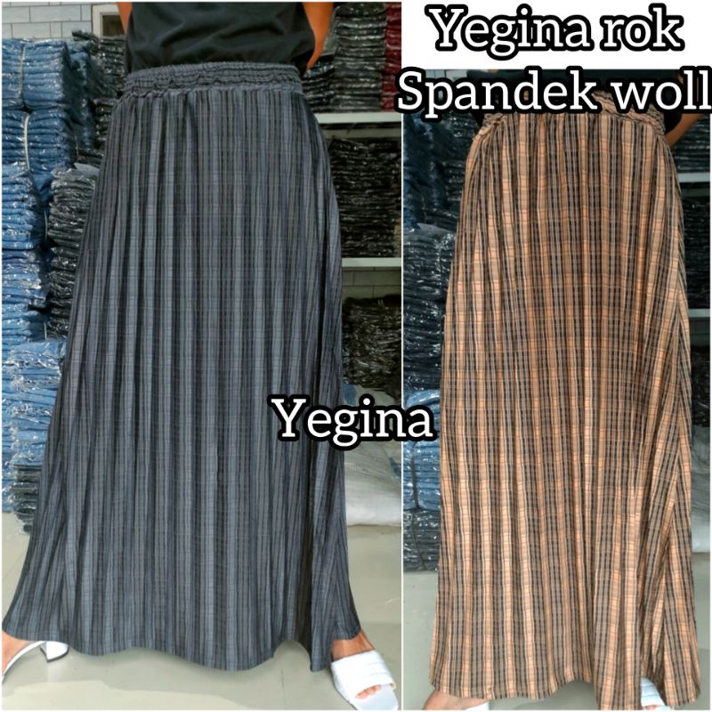 ROK STANDAR SPANDEK WOLL MOTIF SALUR PLISKET/ROK PANJANG MOTIF WANITA