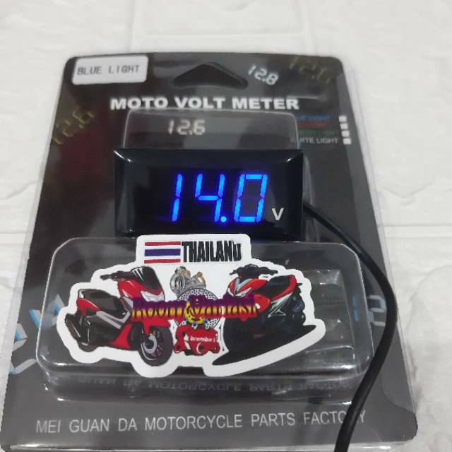 VOLT METER AKI MODISH LED BLUE VOLTMETER ACCU UNIVERSAL BEAT MIO AEROX VARIO SATRIA NINJA DLL