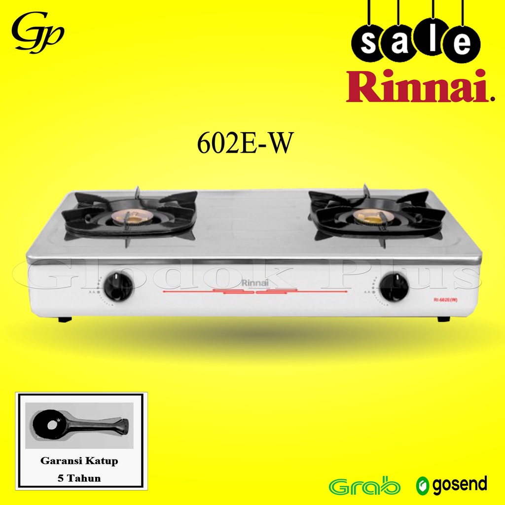 Rinnai RI-602E W Kompor Gas 2 Tungku RI602EW Api Ekonomis 602EW 602 e ew rinai white putih stainless