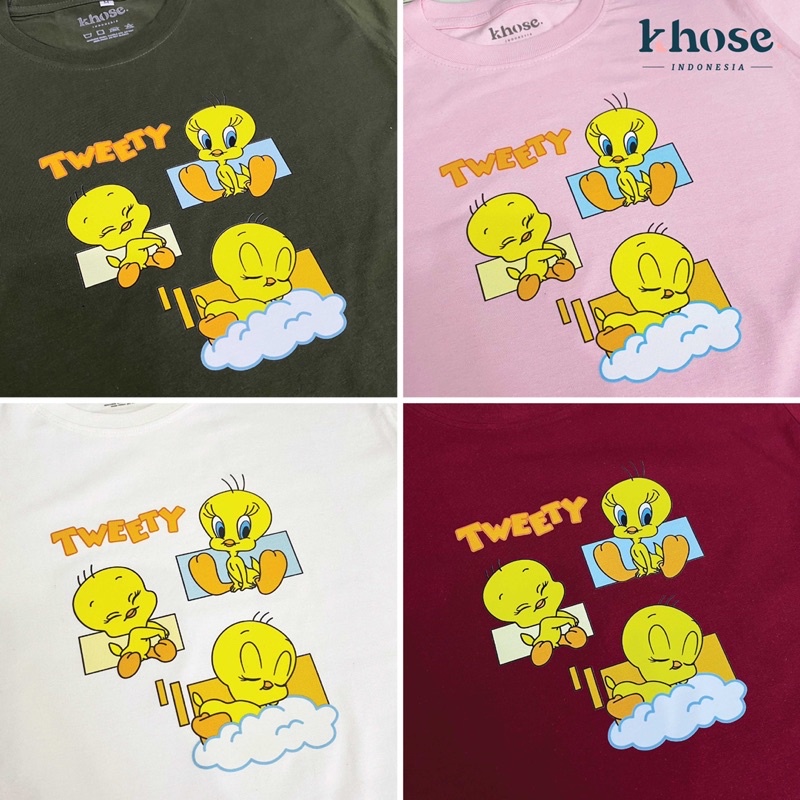 KHOSE Kaos Unisex Tweety Kode M-07 / Kaos Oversize Couple Kartun Retro HM