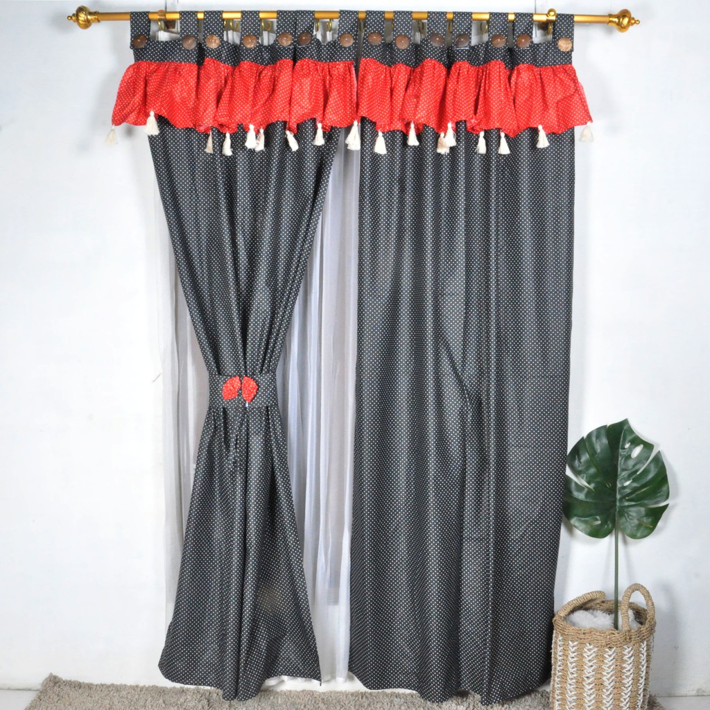 GORDEN GANTUNG POLKADOT HITAM MIX POLKADOT MERAH