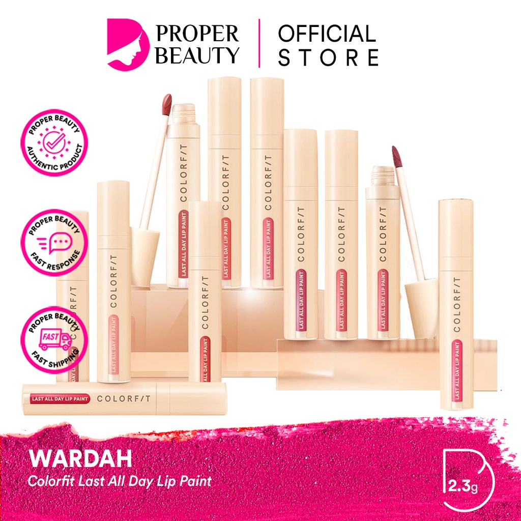 WARDAH Colorfit Last All Day Lip Paint Indonesia / Lipstick Facial Wash Essence Toner Serum Day Night Eye Cream Sunscreen Mask Masker Tint Matte Gloss / Lightening Crystal Secret Acnederm Nature Daily Renew You C Defense Uv Shield Spf Acne Paket Series