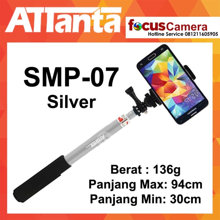 Tripod Tongsis Attanta Smp-07 Silver for Brica Gopro Xiaomi -Phone Clip(A0E8) Tripod Handphone BISA 