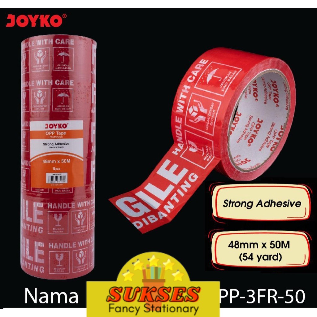 

Lakban Fragile Jangan Dibanting Opp Tape Red 3 Fr 50