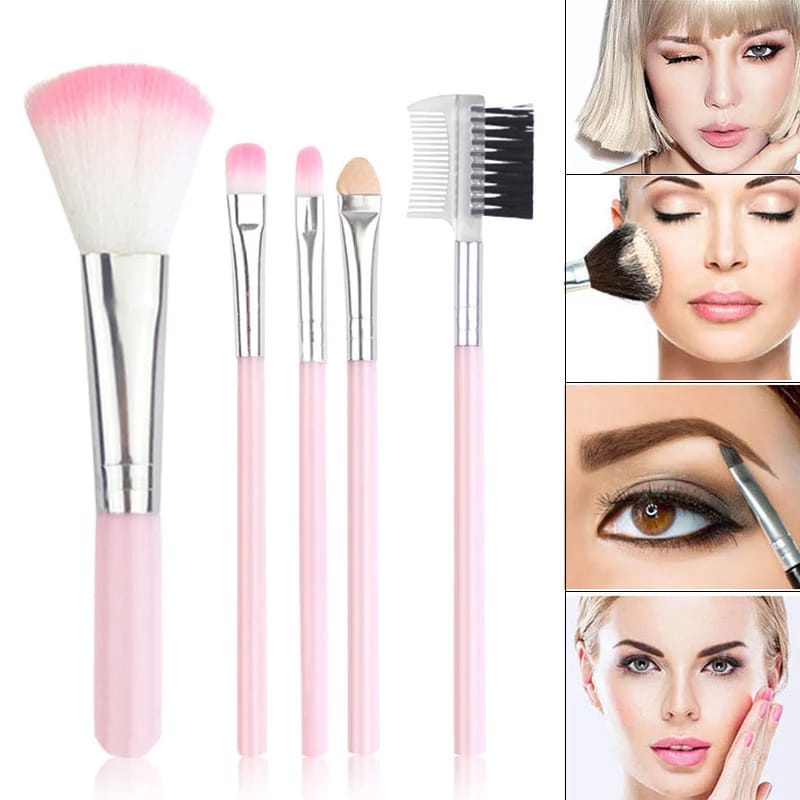 5PCS / Set Kuas 5 in 1 Kuas Mini Make Up Brush Kuas Makeup Eyebrow Brush Blush On Brush Eyeshadow Brush Sponge S720