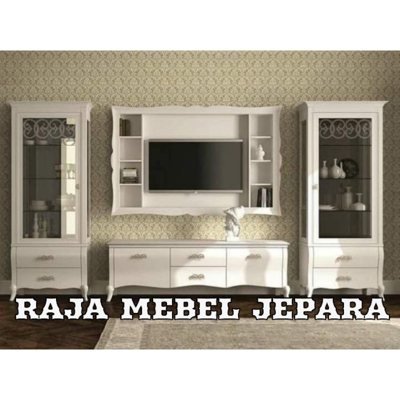 lemari pajangan tv cat duco, lemari tv minimalis furniture jepara