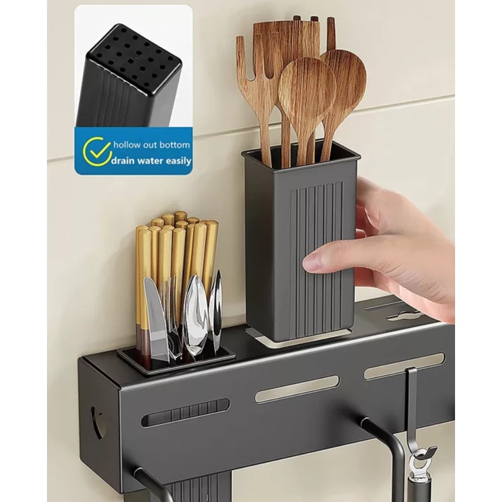 Rak Gantungan Dapur Multifungsi Dekorasi Elegan Premium 60 cm Susun Pengering Alat Masak Sutil Pisau Bumbu Dapur Sendok Garpu Gantungan Dinding Kuat Organizer Dapur Stainless Steel Kitchen Utensils Storage Rack