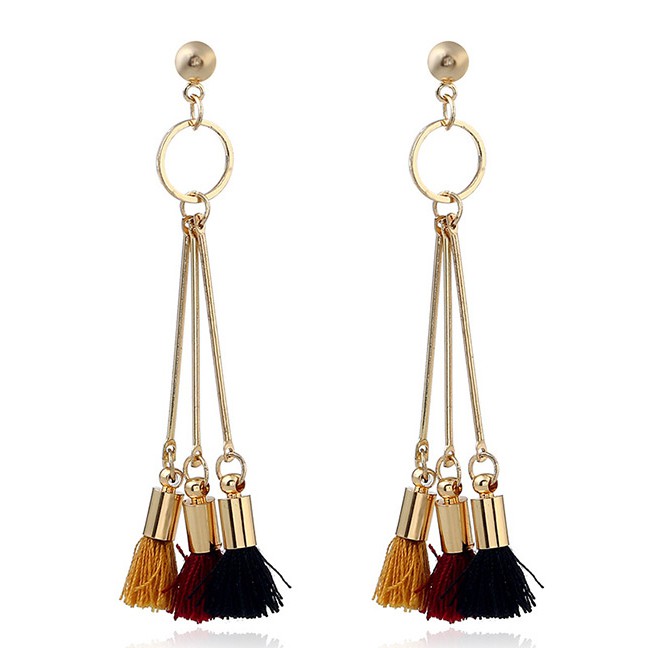 LRC Anting Tusuk Fashion Multi-color Tassel Decorated Simple Long Earrings