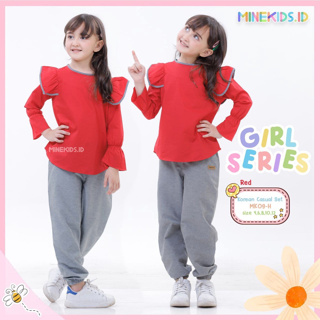 MK 09-H Merah Baju Setelan Anak Minekids Casual Korean set Joger