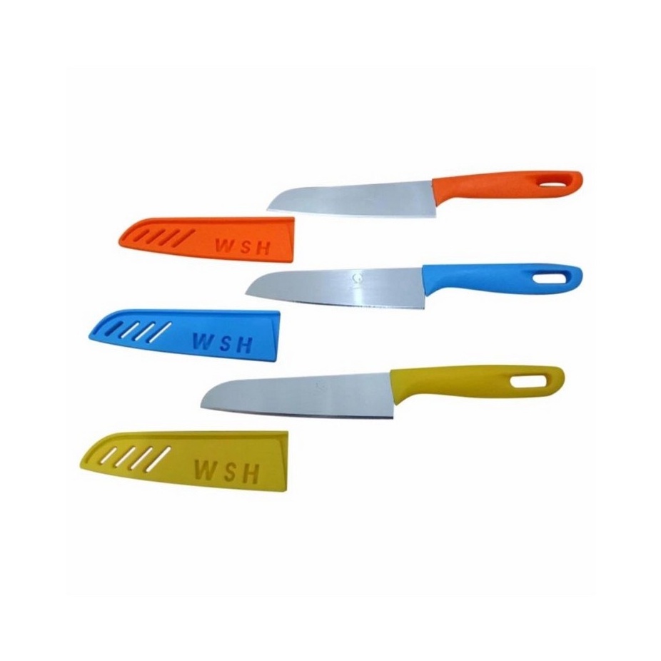 Pisau dapur + sarung / pisau buah / pisau sayur + sarung - isi 3 pcs