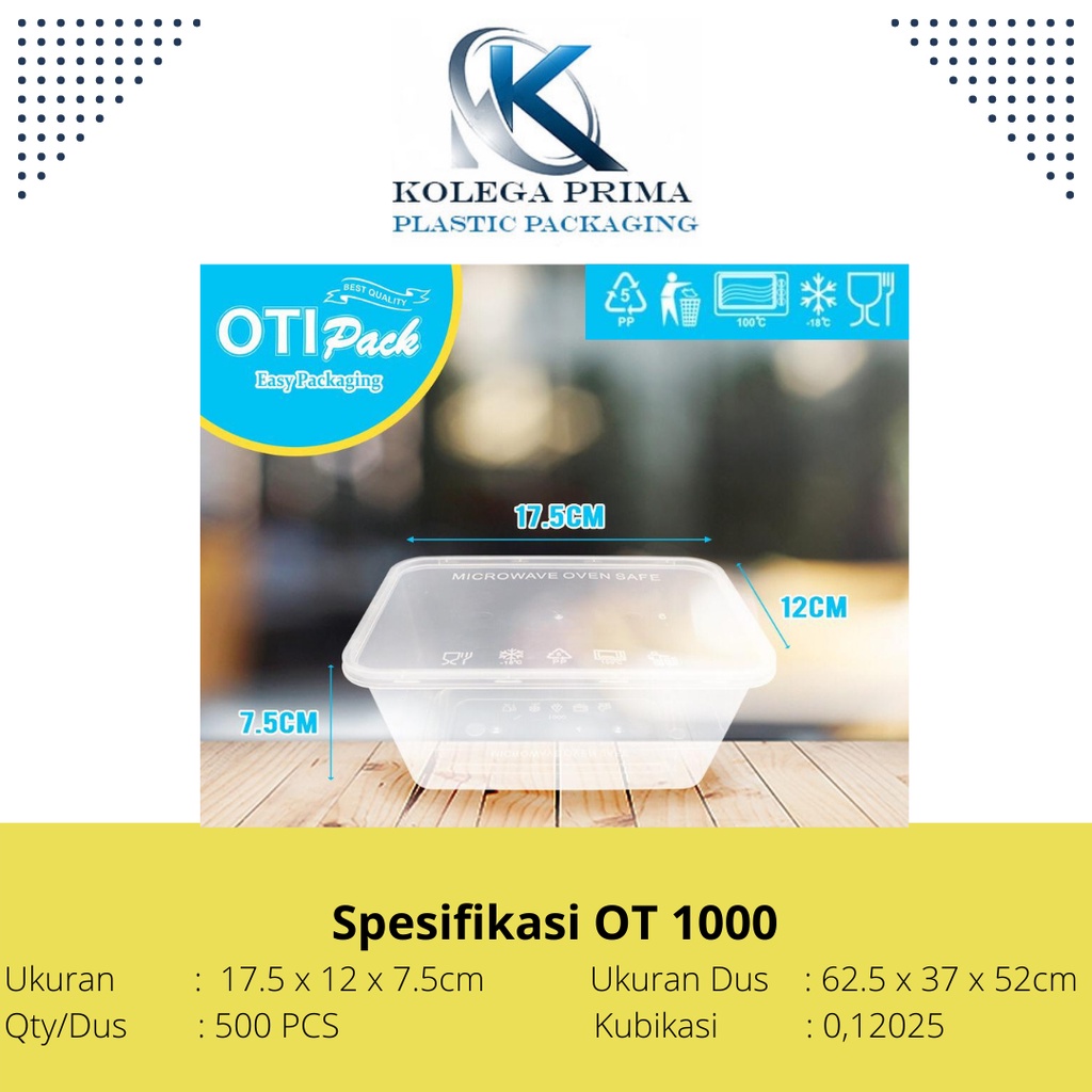 KOTAK MAKAN PLASTIK 1000ML (PERSEGI PANJANG)/ OT 1000/ WADAH PLASTIK MURAH ISI 25PCS