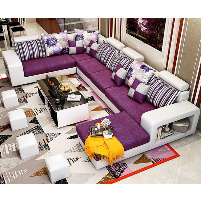 Sofa Minimalis Sofa Letter U Sofa Elegant Cantik Ungu Fullseat Sofa Kayu Jati