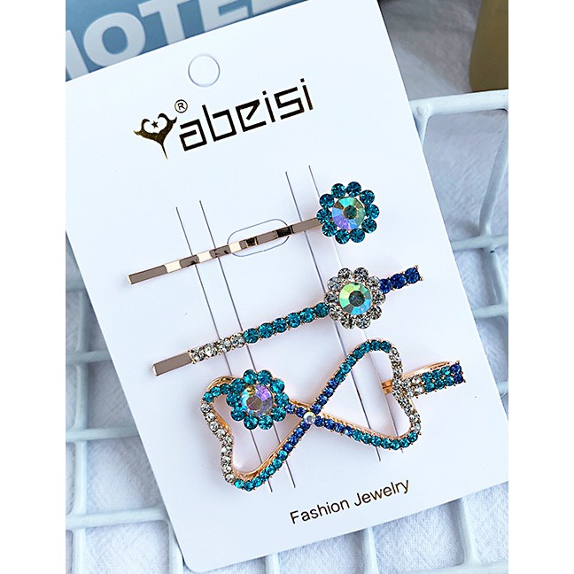 LRC Jepit Rambut Fashion Alloy Diamond Bow Flower Hair Clip Set F62161