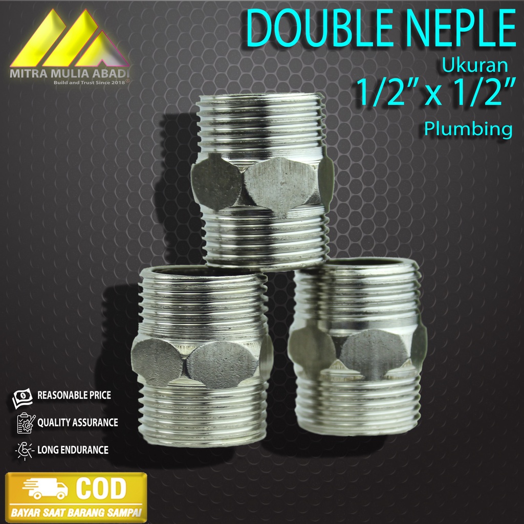 Double Nepel 1/2 Inch Drat Luar Stainless Steel 304 drat Luar