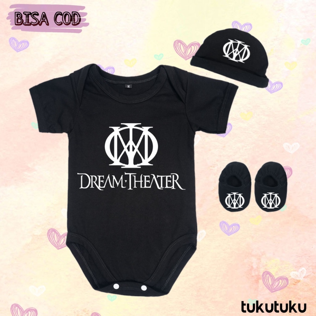 Set 3 in 1 Jumper Bayi Band Topi Kupluk dan Sepatu Newborn Jumpsuit Lucu Band Progressive Metal Drea