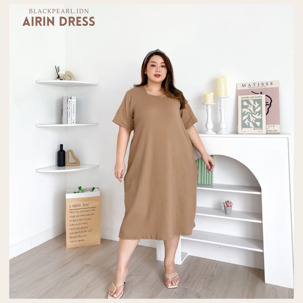 AIRIN Dress Jumbo Bigsize | Dress Midi Big Size Bahan Knit Melar LD 124-150cm