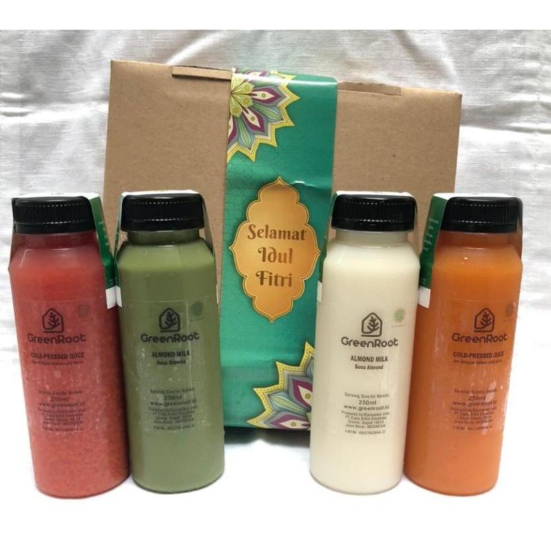 

Hampers "2 premium organic cold pressed juice lebaran special edition @250ml + 2 almond milk @250ml
