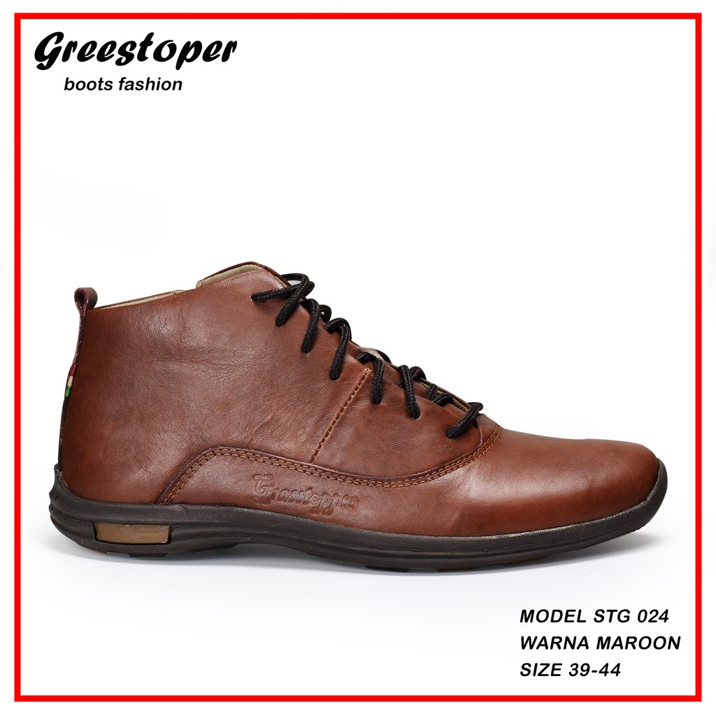 GREENDREAM Sepatu kasual Pria Model Boots tinggi Size 39-43 Sol karet upper kulit Sapi asli