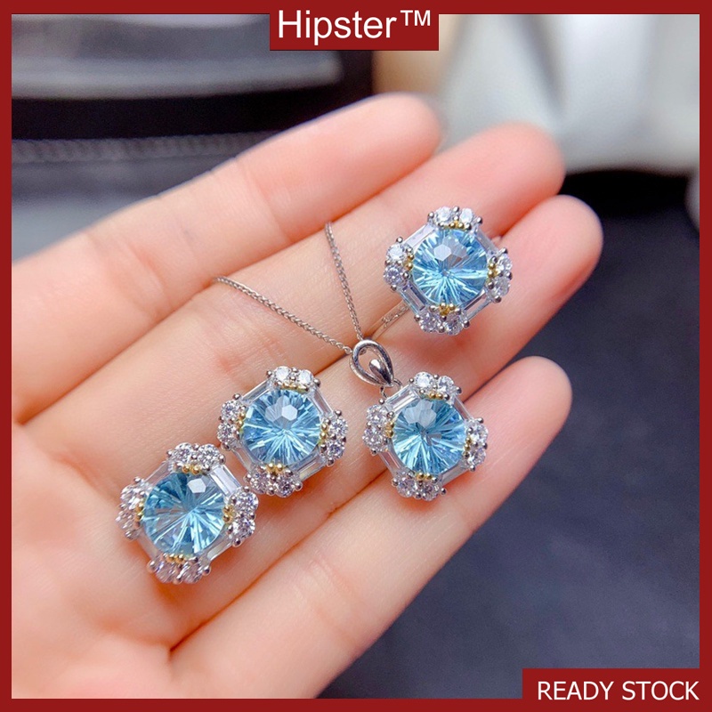 Fashion Sky Blue Moissanite 2 Karat Jewelry Set