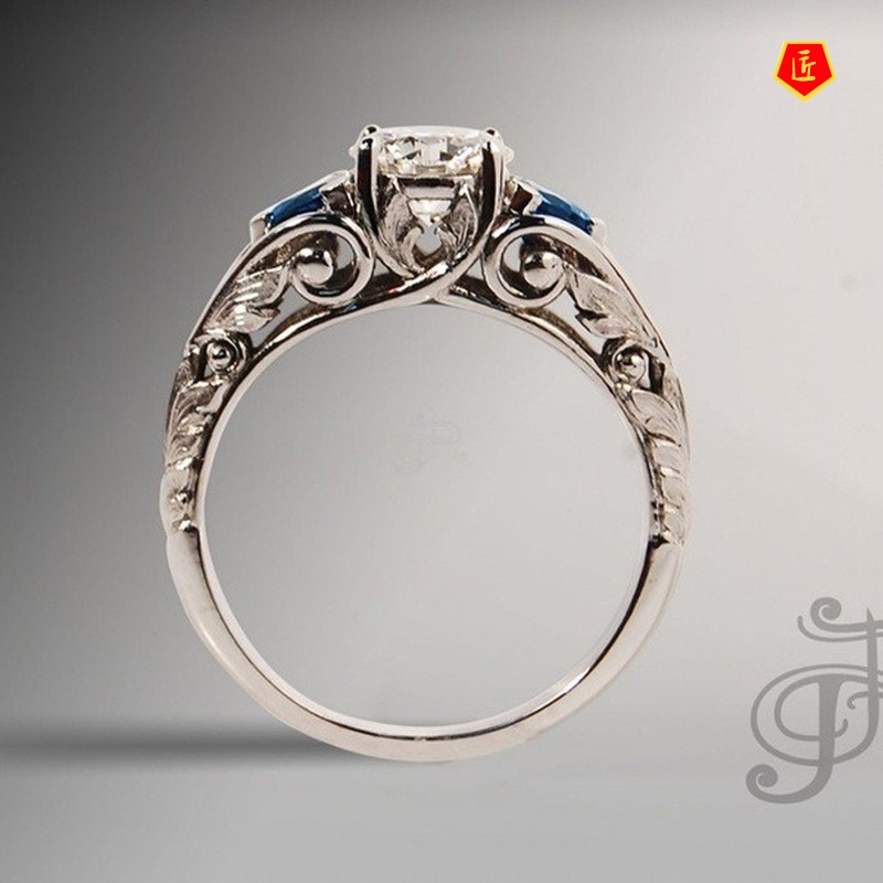 [Ready Stock]Sapphire Ring Inlaid Diamond New Simple and Elegant