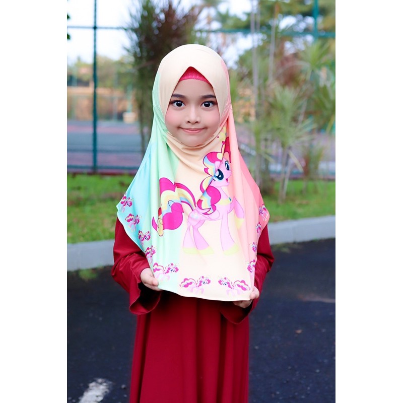 BERGO ANAK PRINTING MOTIF PINKIE PIE / HIJAB INSTANT ANAK LUCU KARAKTER / BERGO ANAK /JILBAB ANAK