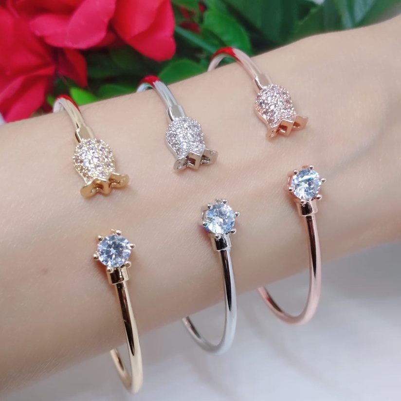 Gelang Tangan Bangle Fleksibel Wanita Titanium Xuping Perhiasan Aksesoris Fashion Lapis Emas Anti Karat