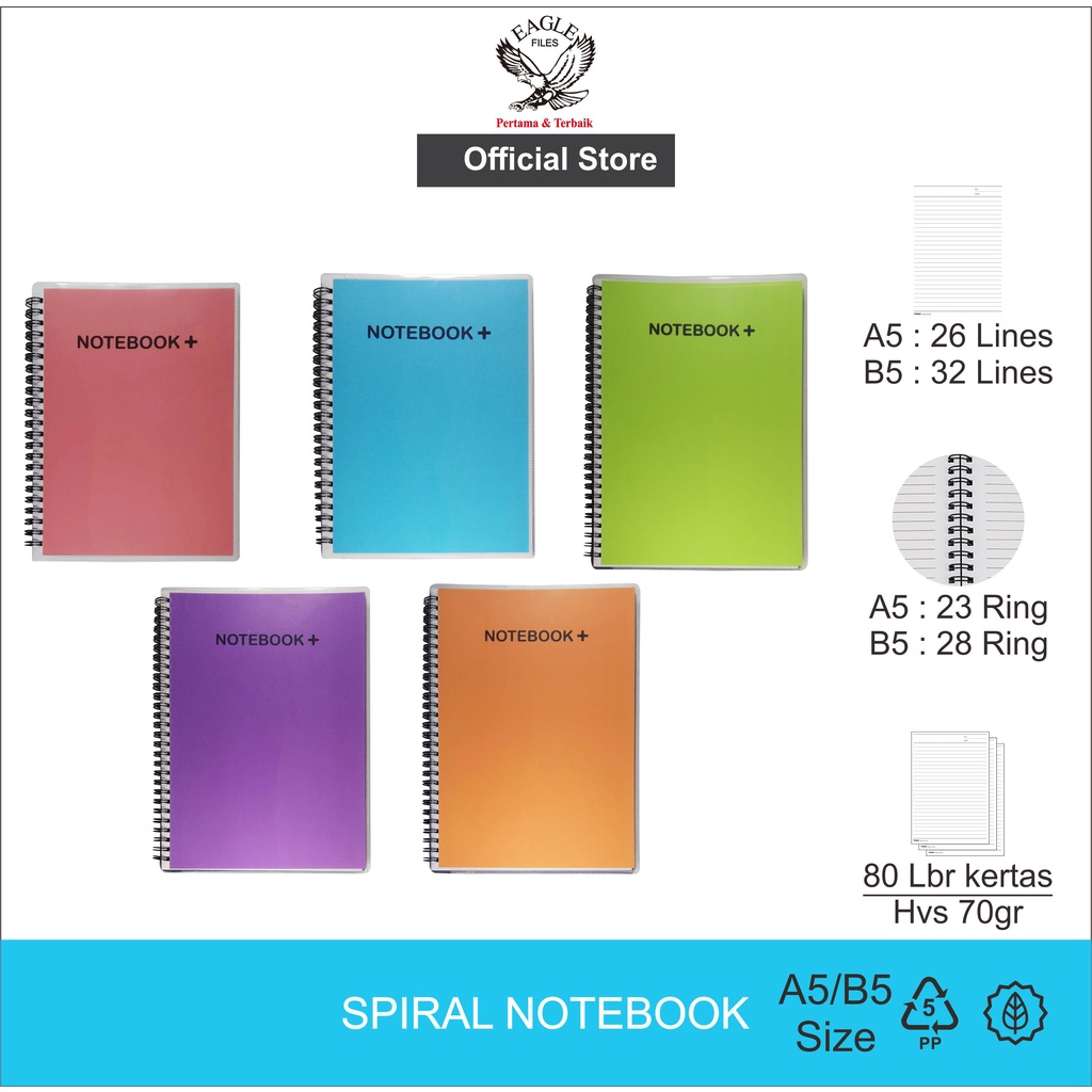 

Notebook Spiral EAGLE A5/B5 Buku Tulis Buku Catatan Diary Motif NOTEBOOK+ Isi 80 Lembar