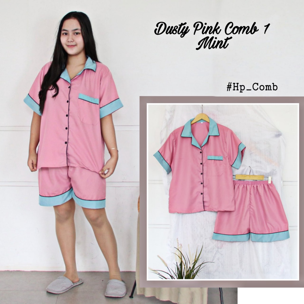 IZANY Piyama Dewasa Hotpant Combina Allsize / HP  Combina Saten Apple LD 100-DUSTY PINK C 1 MINT