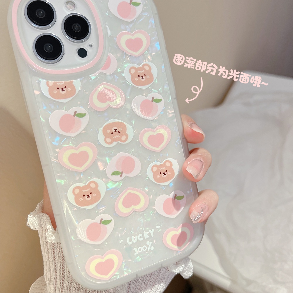 IPHONE Cover Casing Ponsel Motif Kerang Pink Love Heart Peach Bear Dengan Rantai Manik-Manik Mutiara Untuk Iphone7 8 PLUS X XR XS 11 12 13 14 MINI PRO MAX SE 2020