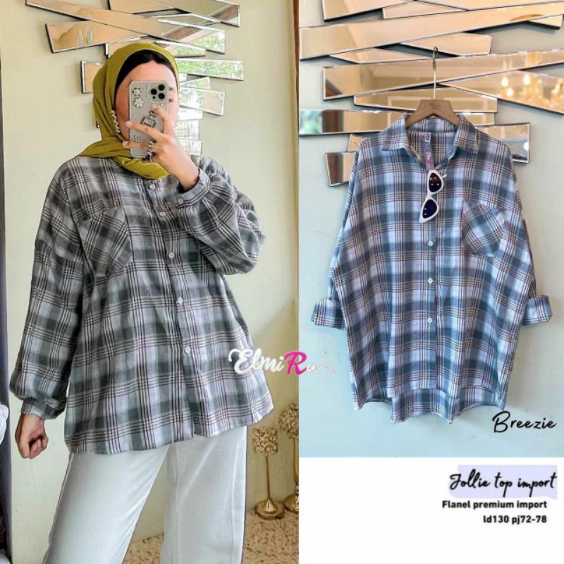 Kemeja Top Atasan Wanita Jollie Import Flanel Premium LD 130 PJ 72-78 BY ELMIRA Motif Kotak