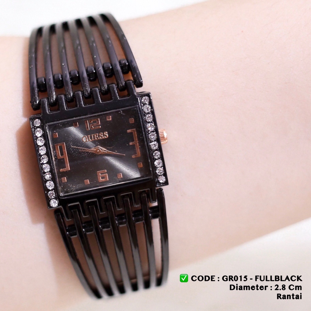 Jam tangan GUESS rantai wanita fashion cewek termurah grosir ecer stainless GR001-GR015 FULLBLACK