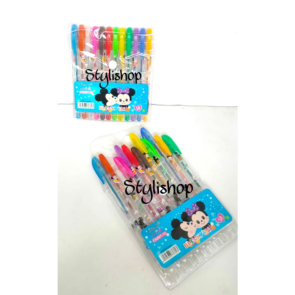 

Bulpen Gel Gliter Warna Warni 1 set Isi 12, Gliter Gel Pen